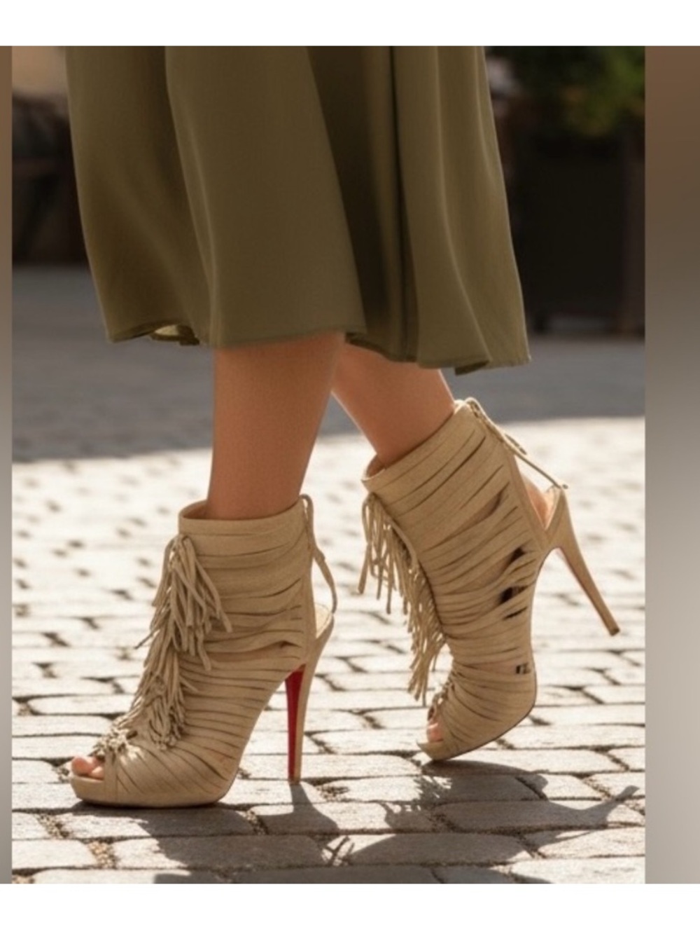 Christian Louboutin Deva nude fringe suede platform heels 38.5 7.5 8 - Picture 2 of 16